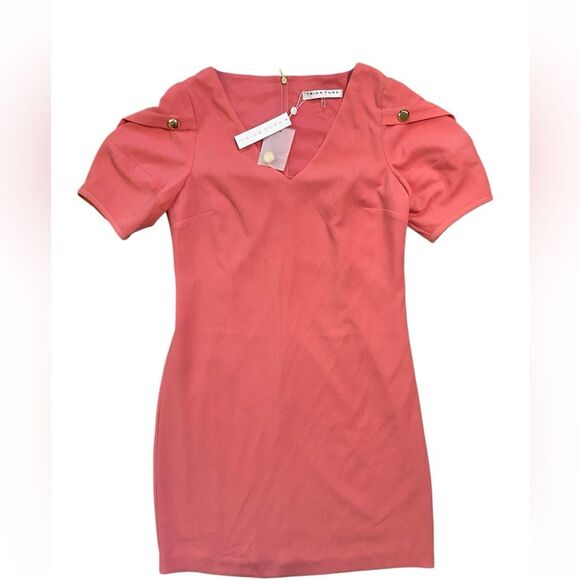 Trina Turk Coral Lemonade Short Sleeve V-Neck Sheath Mini Dress - Picture 4 of 13